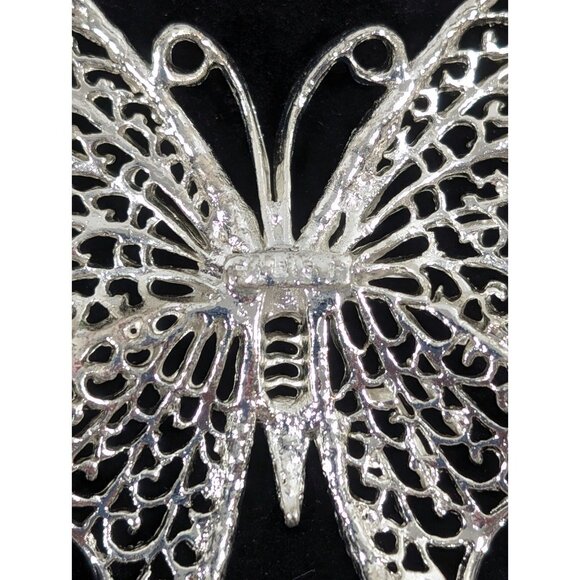 Vintage M Jent Butterfly Pin Silver Tone Open Metal Work Brooch - Picture 6 of 8